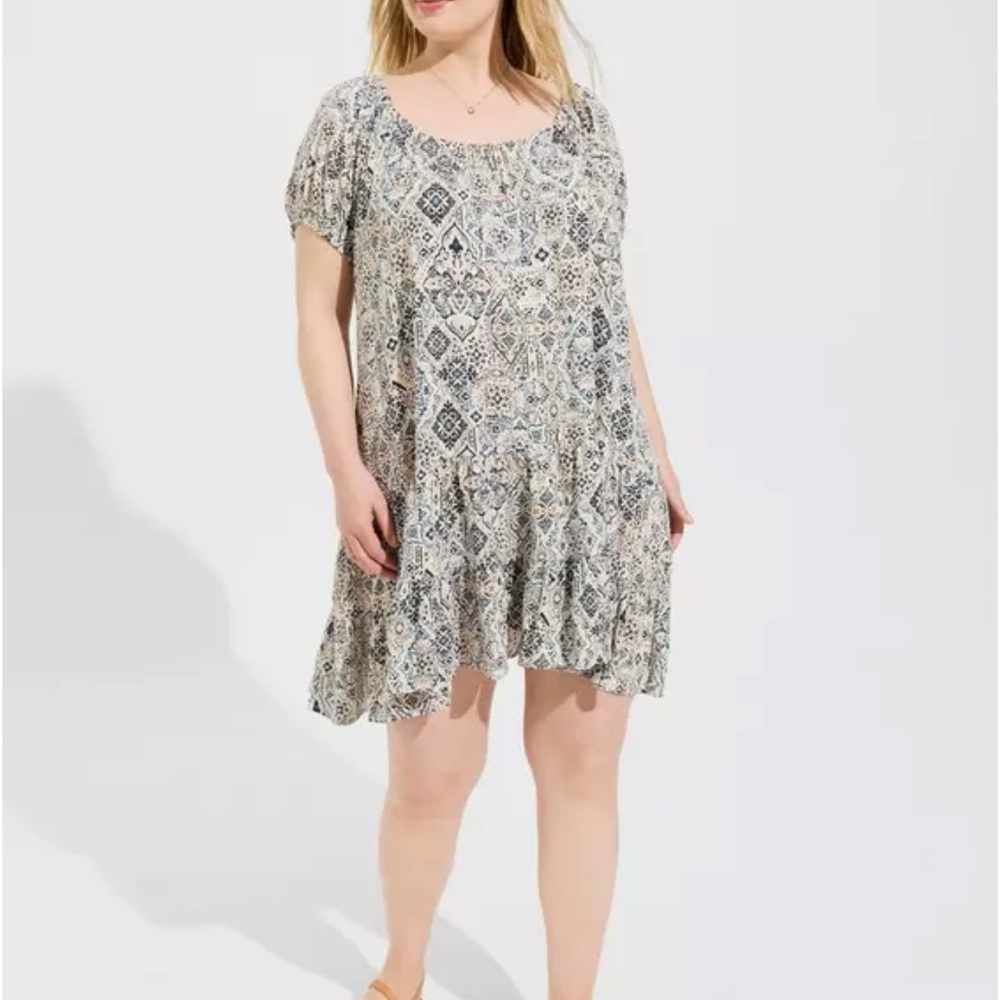 Mini Washable Gauze Puff Sleeve Tiered Trapeze Dress